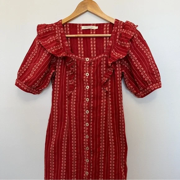 Christy Dawn The Darcy Dress Size XS in Hibiscus Zinnia Stripe Red Ruffle Cotton - Picture 4 of 8